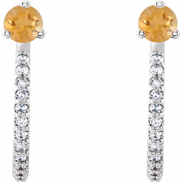 Sterling Silver Citrine & Diamond J-Hoop Earrings - Image 2