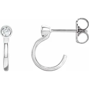 White Gold Diamond Huggie J-Hoop Earring