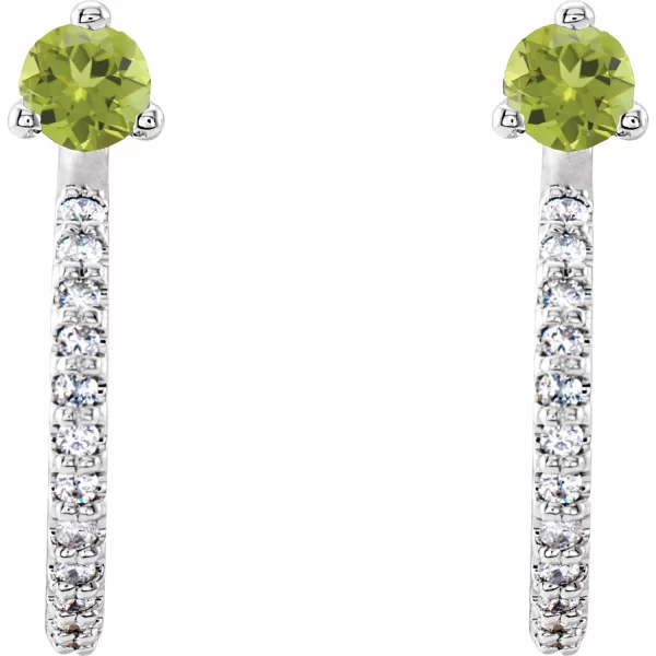 Sterling Silver Peridot & Diamond J-Hoop Earrings - Image 2