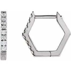 White Gold Diamond Geometric Huggie Earrings