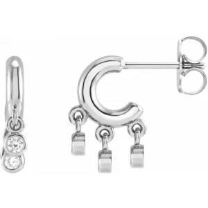 White Gold Diamond Fringe Hoop Earrings