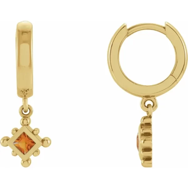 Yellow Gold Citrine Beaded Hoop Earrings
