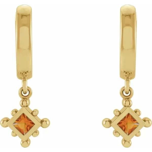 Yellow Gold Citrine Beaded Hoop Earrings - Image 2