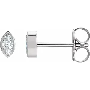 White Gold Natural Diamond Solitaire Bezel-Set Earrings