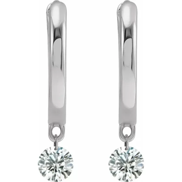 White Gold Drilled Diamond Hoop Earrings - Image 2
