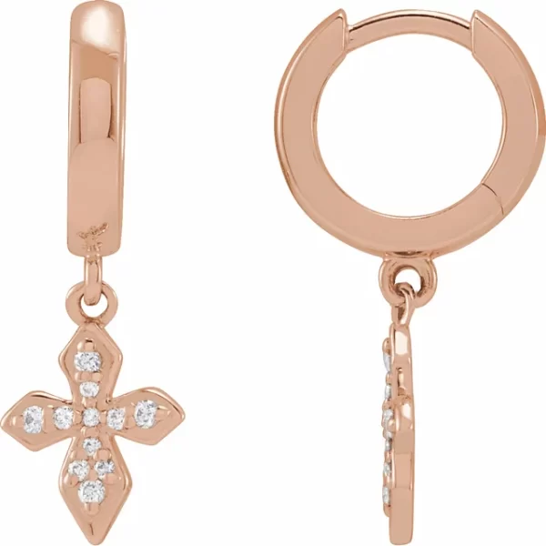 Rose Gold Diamond Cross Hoop Earrings