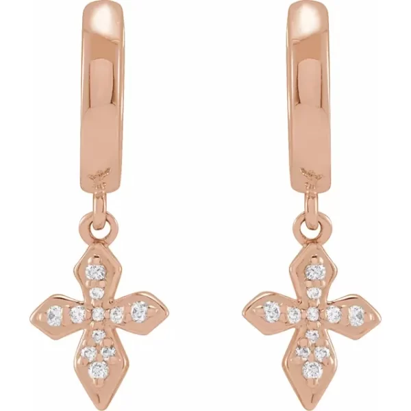 Rose Gold Diamond Cross Hoop Earrings - Image 2