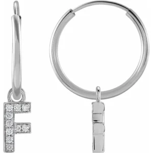 White Gold Diamond Single Initial F Hoop Earring