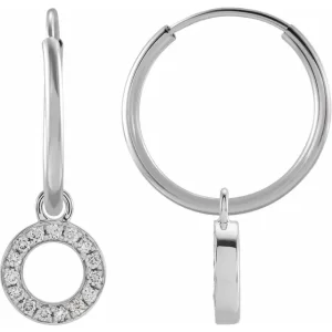 White Gold Diamond Single Initial O Hoop Earring