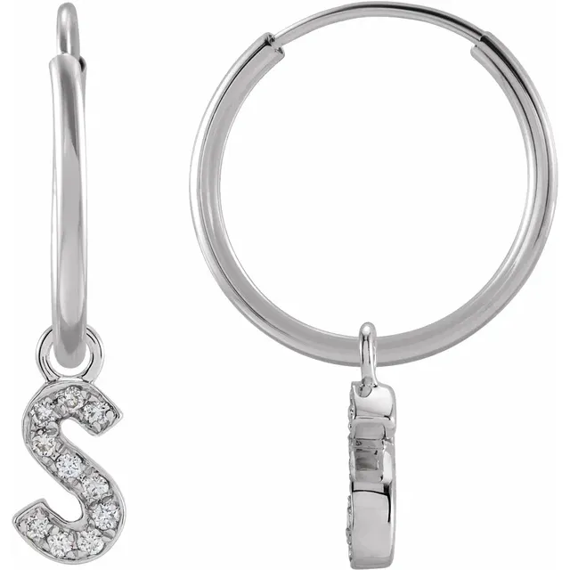 White Gold Diamond Single Initial S Hoop Earring