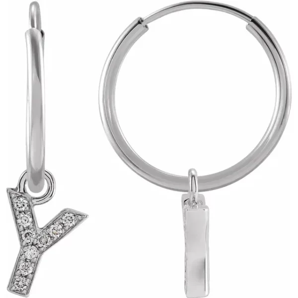 White Gold Diamond Single Initial Y Hoop Earring