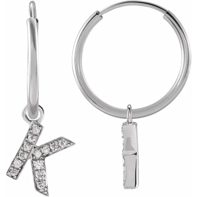 White Gold Diamond Single Initial K Hoop Earring