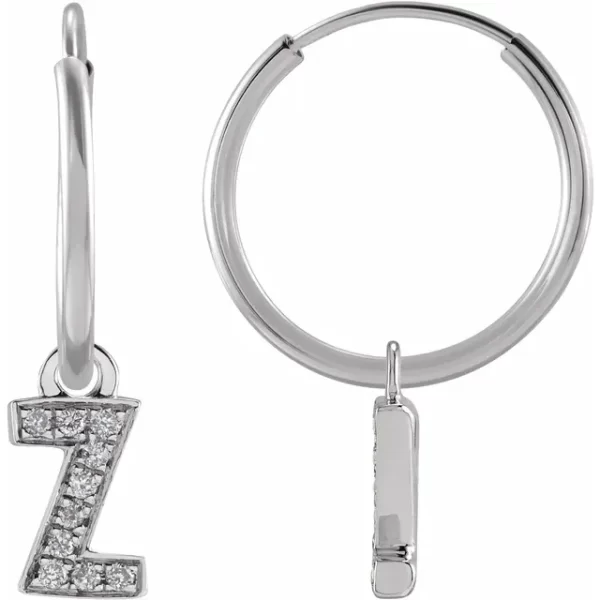 White Gold Diamond Single Initial Z Hoop Earring