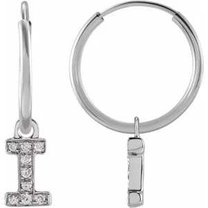 White Gold Diamond Initial I Hoop Earring