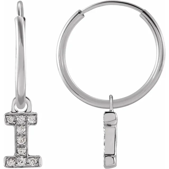 White Gold Diamond Initial I Hoop Earring