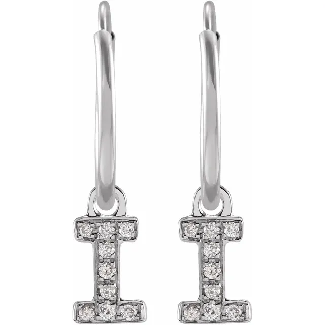 White Gold Diamond Initial I Hoop Earring - Image 2