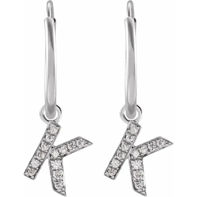 White Gold Diamond Single Initial K Hoop Earring - Image 2