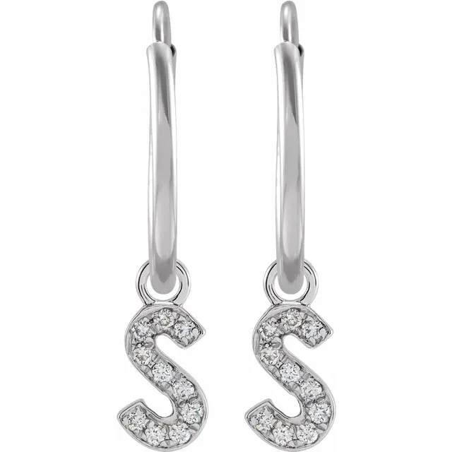 White Gold Diamond Single Initial S Hoop Earring - Image 2