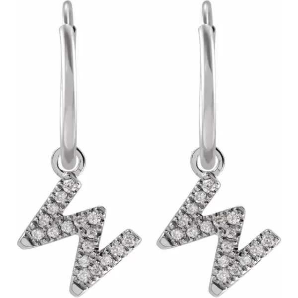 White Gold Diamond Single Initial W Hoop Earring - Image 2