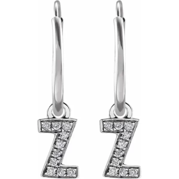 White Gold Diamond Single Initial Z Hoop Earring - Image 2