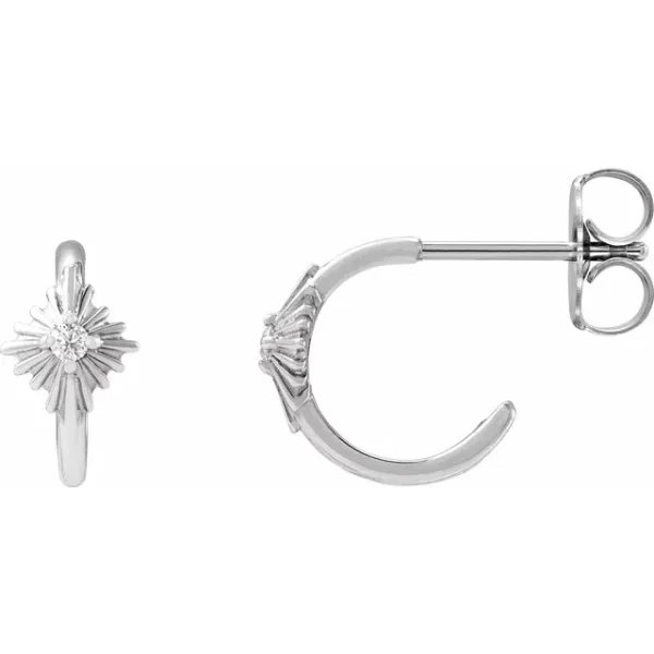 Sterling Silver Diamond 10 mm Starburst Hoop Earrings