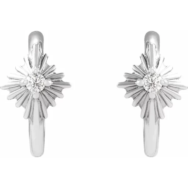 Sterling Silver Diamond 10 mm Starburst Hoop Earrings - Image 2
