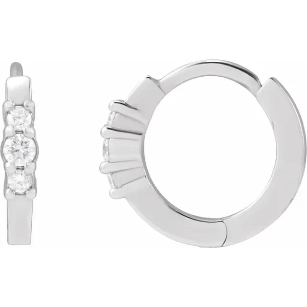 Sterling Silver Diamond Hinged Hoop Earrings