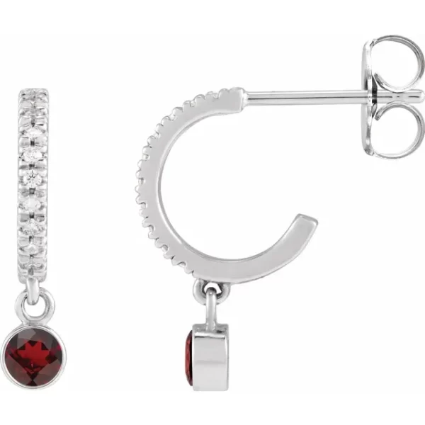 White Gold Mozambique Garnet & Diamond French-Set Hoop Earrings