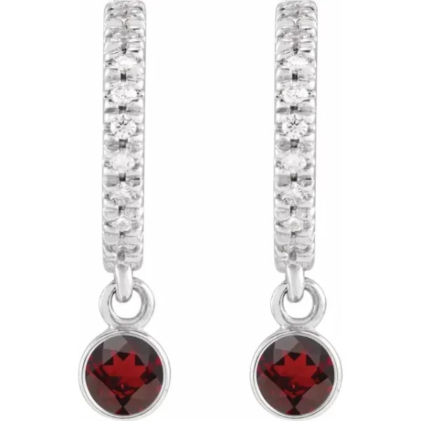 White Gold Mozambique Garnet & Diamond French-Set Hoop Earrings - Image 2