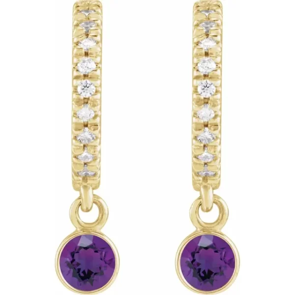 Yellow Gold Amethyst & Diamond French-Set Hoop Earrings - Image 2