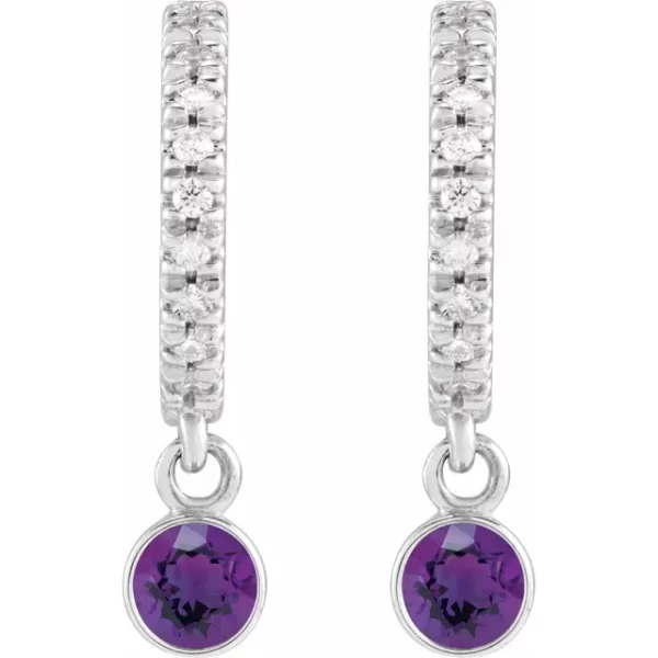 White Gold Amethyst & Diamond French-Set Hoop Earrings - Image 2