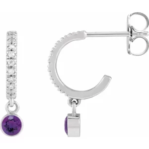 White Gold Amethyst & Diamond French-Set Hoop Earrings