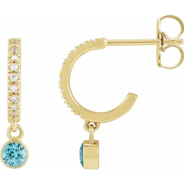Yellow Gold Aquamarine & Diamond French-Set Hoop Earrings