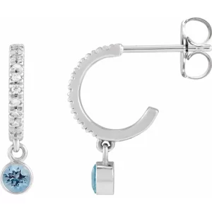 Sterling Silver Aquamarine & Diamond French-Set Hoop Earrings