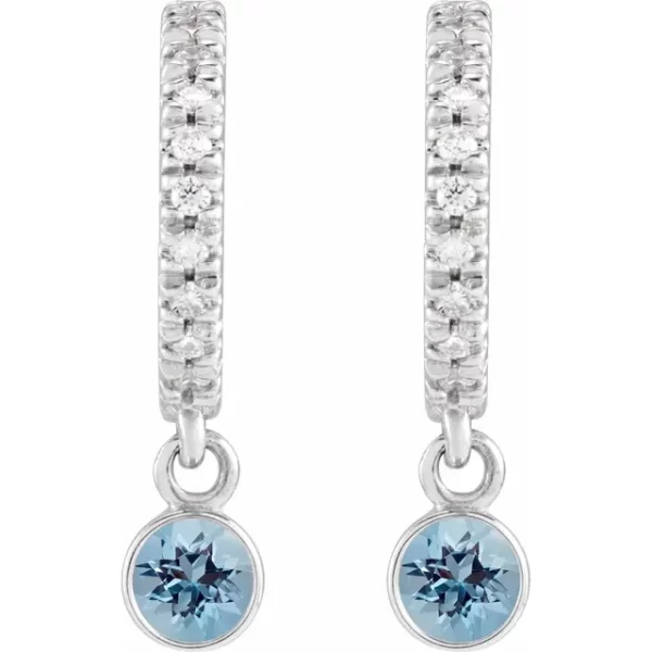 Sterling Silver Aquamarine & Diamond French-Set Hoop Earrings - Image 2