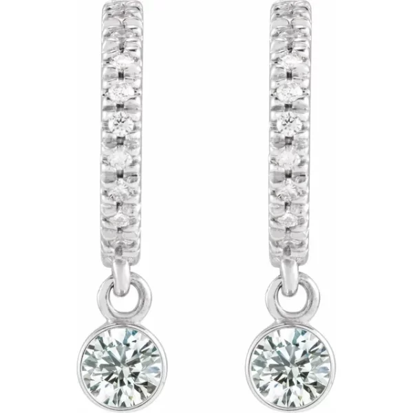 Sterling Silver White Sapphire & Diamond French-Set Hoop Earrings - Image 2