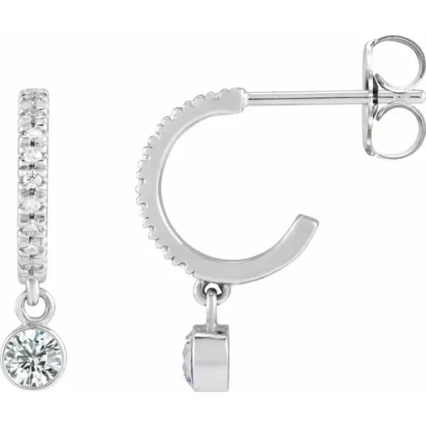 White Gold White Sapphire & Diamond French-Set Hoop Earrings