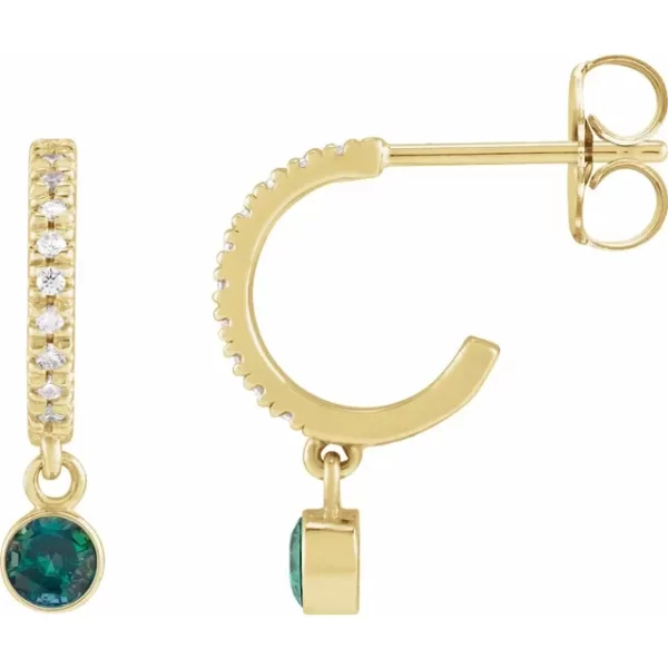 Yellow Gold Alexandrite & Diamond French-Set Hoop Earrings