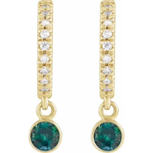 Yellow Gold Alexandrite & Diamond French-Set Hoop Earrings - Image 2