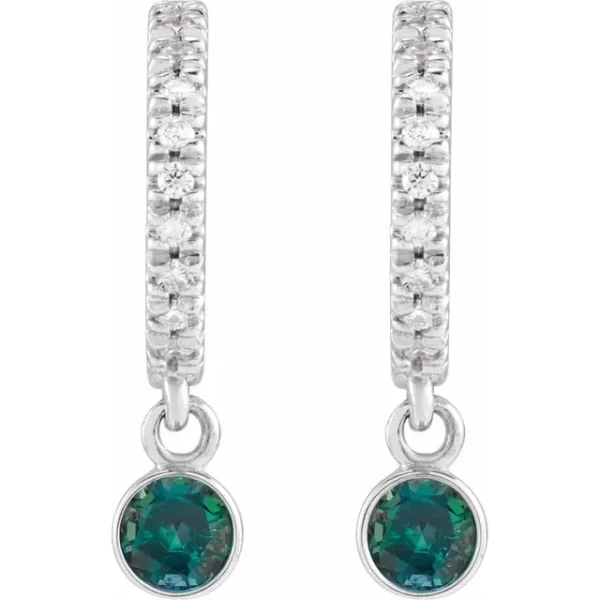 White Gold Alexandrite & Diamond French-Set Hoop Earrings - Image 2