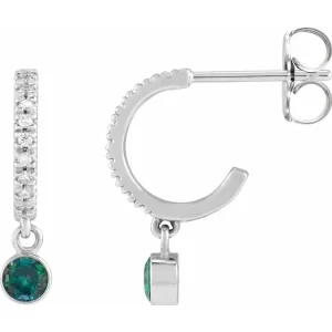 White Gold Alexandrite & Diamond French-Set Hoop Earrings