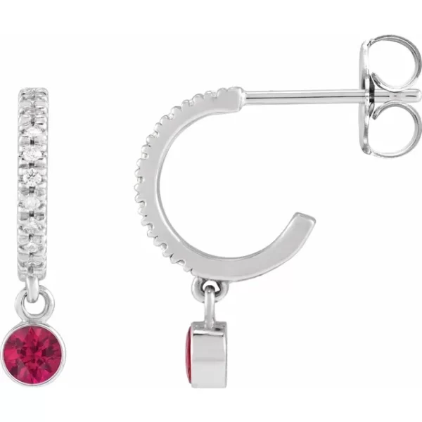 White Gold Ruby & Diamond French-Set Hoop Earrings