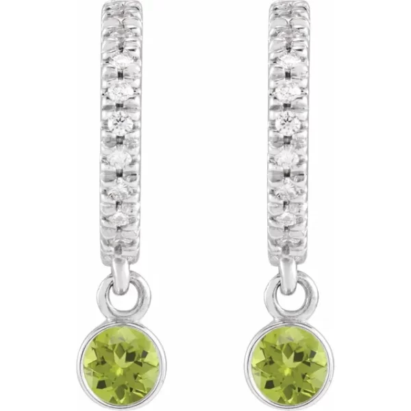 Sterling Silver Peridot & Diamond French-Set Hoop Earrings - Image 2