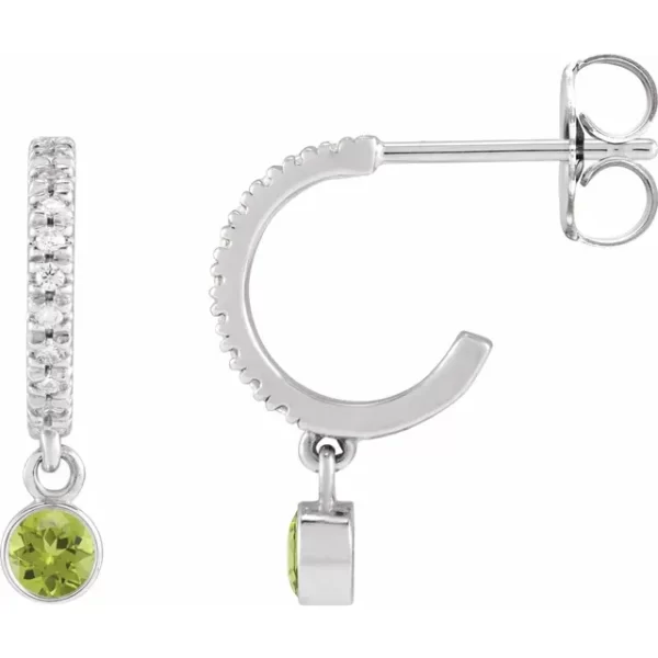 Sterling Silver Peridot & Diamond French-Set Hoop Earrings