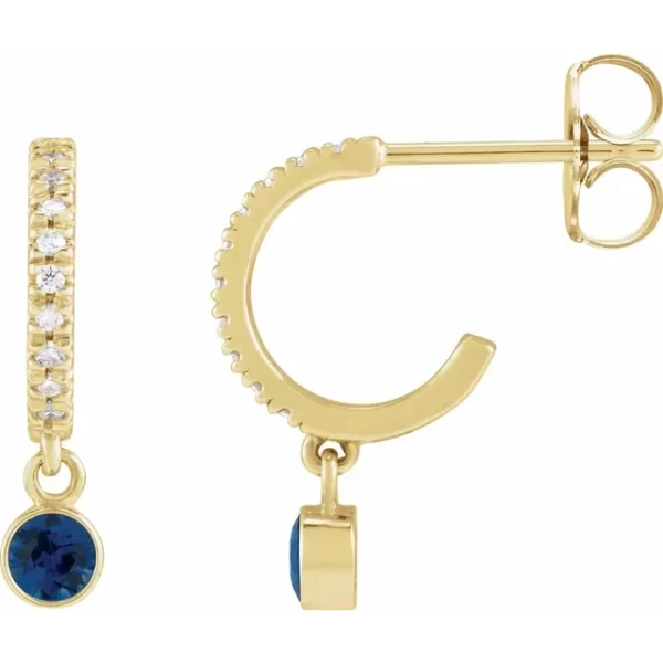 Yellow Gold Blue Sapphire & Diamond French-Set Hoop Earrings