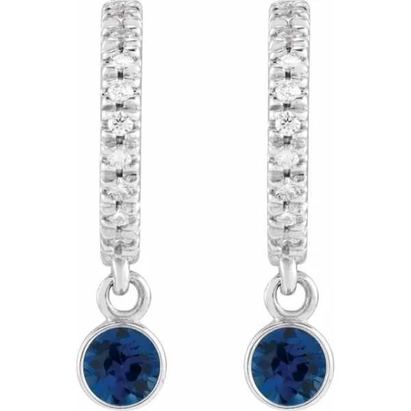Sterling Silver Blue Sapphire & Diamond French-Set Hoop Earrings - Image 2