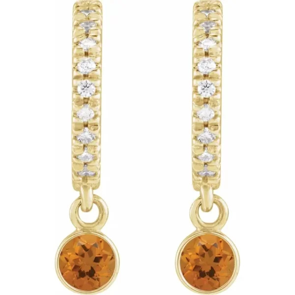 Yellow Gold Citrine & Diamond French-Set Hoop Earrings - Image 2