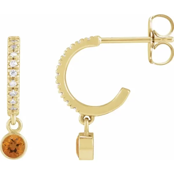 Yellow Gold Citrine & Diamond French-Set Hoop Earrings