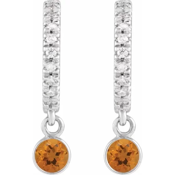 Sterling Silver Citrine & Diamond French-Set Hoop Earrings - Image 2