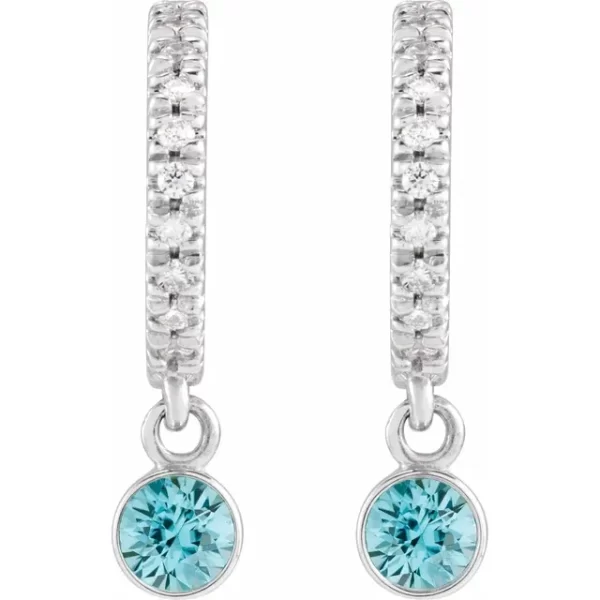 Sterling Silver Blue Zircon & Diamond French-Set Hoop Earrings - Image 2